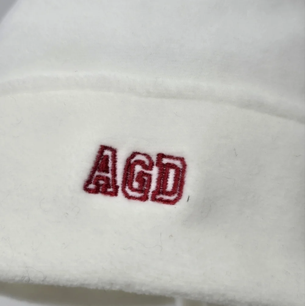 LANDS' END X AGD ALPHA GAMMA DELTA SORORITY CREAM FLEECE BEANIE HAT WOMEN OS